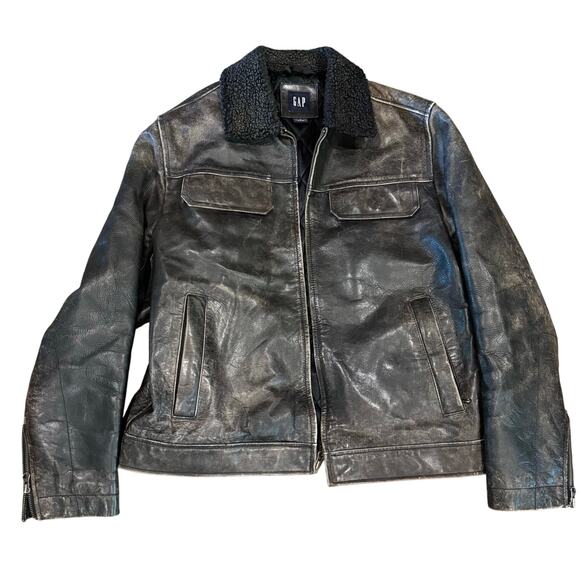 VTG GAP Jacket Mens Medium Leather Quilted Lined Trucker Western Barn Coat Y2K - Picture 1 of 8